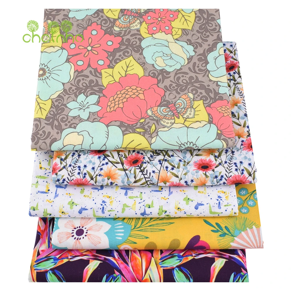 Chainho,Printed Plain Weave Cotton Fabric,Handmade DIY Quilting Sewing Material,Patchwork Cloth,Floral Series,20x25cm,15CD83