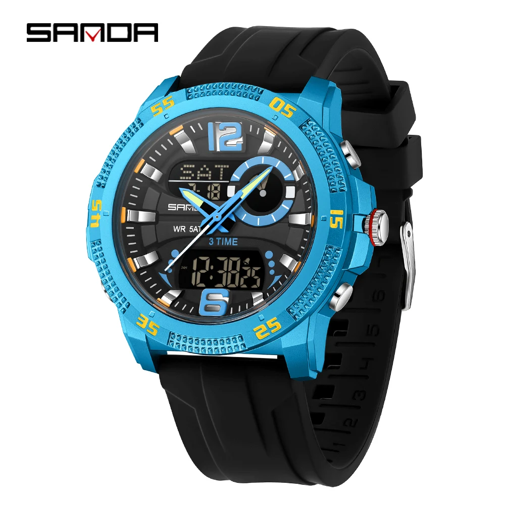 SANDA Men's Luxury Dual Display Sport Quartz Watch - Casual Waterproof Chronograph