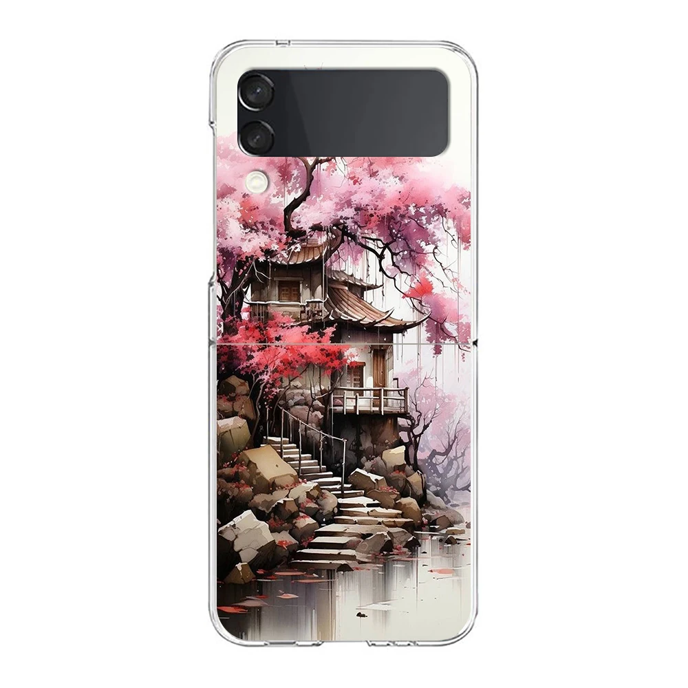 Hard Folding Clear Phone Case with Ink and Wash Landscape Design