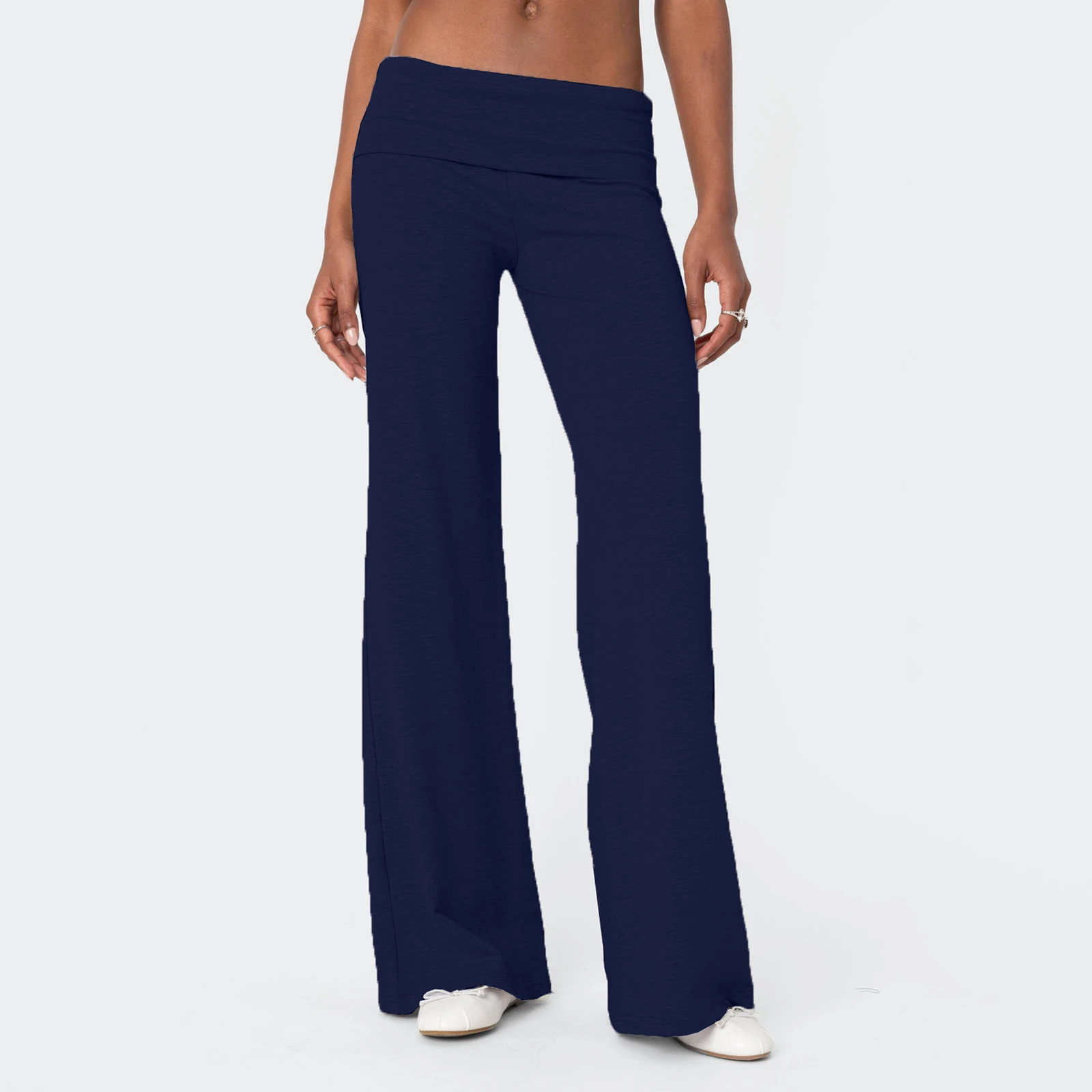 Casual Wide Leg Sweatpants for Women Fold Over Low Rise Flare Yoga Lounge Pants Back to School Clothes for Teen Girls Trousers 4