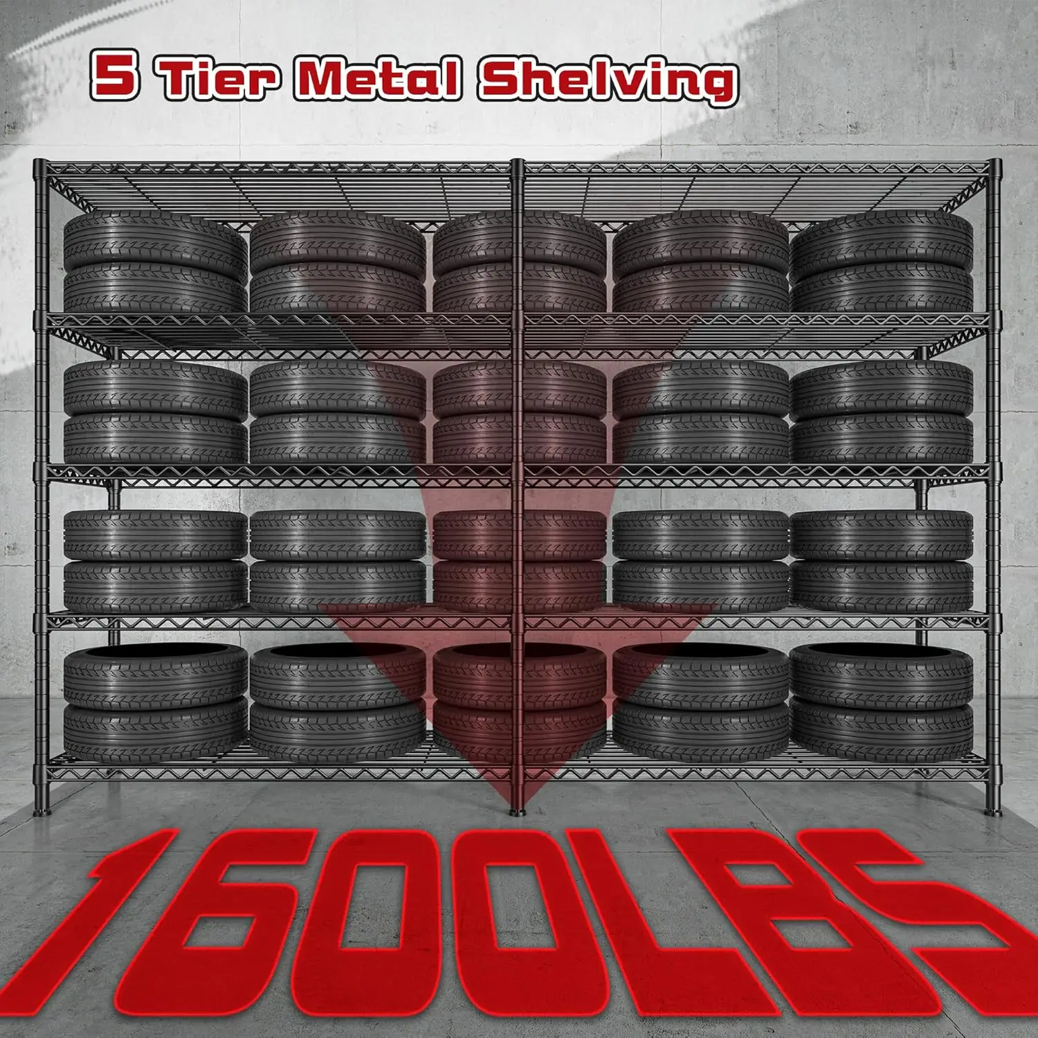 Wide Storage Shelves 70.9" H Wire Shelving Unit Load 1600 LBS 5 Tier Metal Shelving for Storage Rack Heavy Duty M 5