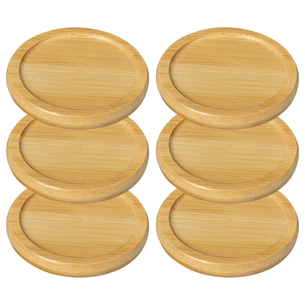 

6 Pcs Bamboo Plant Pot Holder Wooden Serving Tray Dining Table Cup Mat Mug Coaster