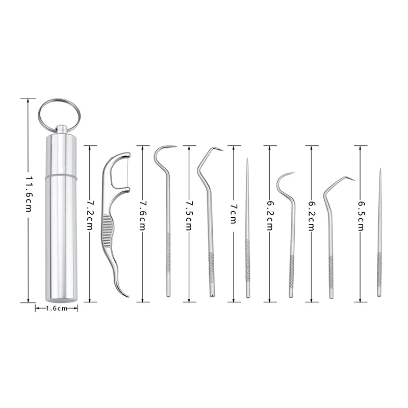 8Pcs Portable Stainless Steel Metal Toothpick Bag Set Reusable Environmental Protection With Holders For Outdoor Picnic Camp