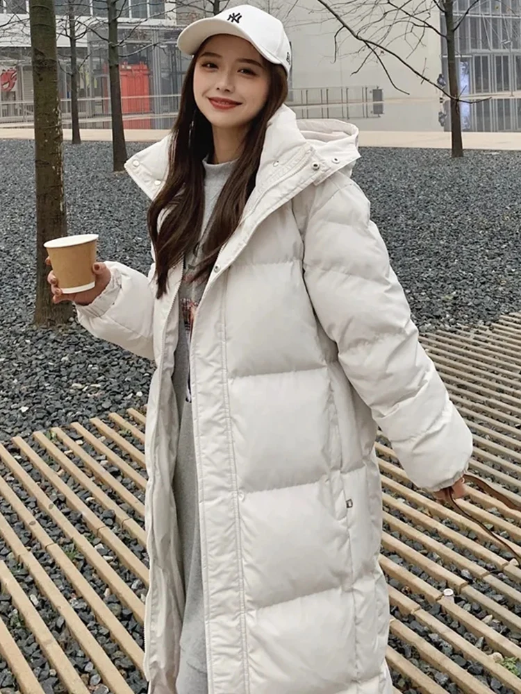 

Winter Down Jacket For Women Korean Loose Mid-Length Thick Warm Parkas 233 New Hooded Oversized Long Coat abrigos de plumas