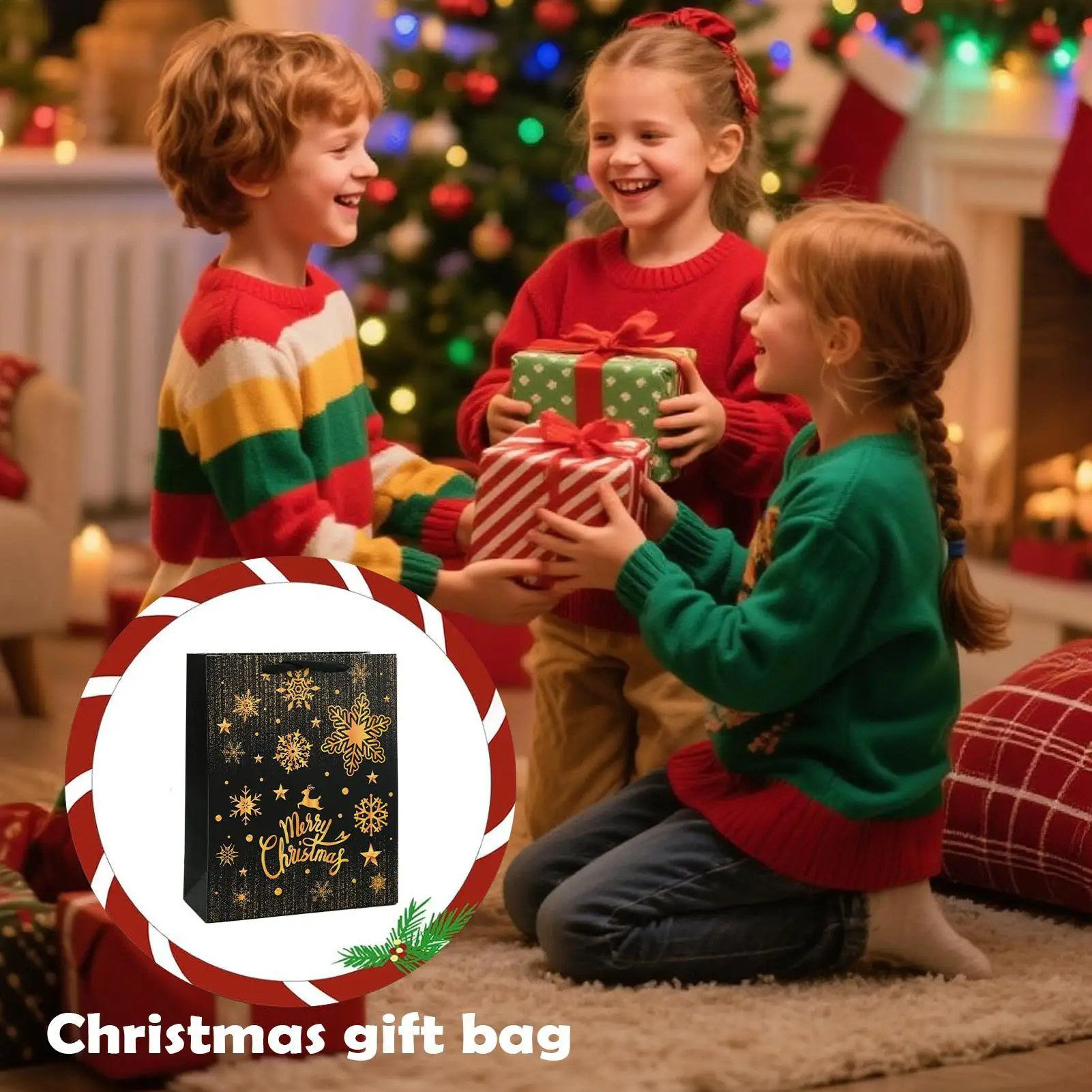 Holiday Bags Christmas Foldable Reusable Party Favors Festival Goodie Bags With Handle For Candy Goodie Grocery Pastries