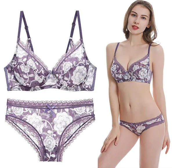 

WENLI Girlish Feeling Flower Sexy High Quality Women 75-95 BCDE Cup Bra Set Lace Push Up Underwear Panties Plus Size Lingerie