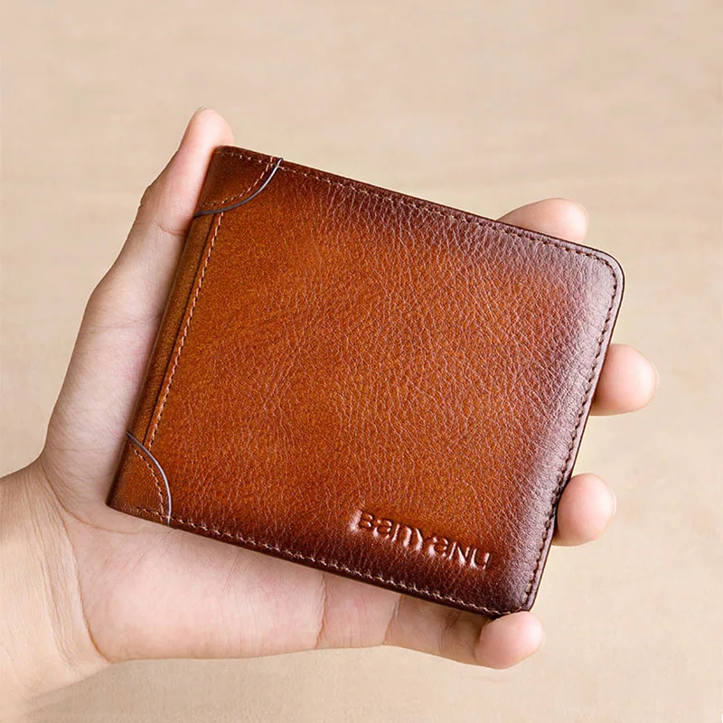 Leather wallet card bag for men Short new large capacity anti-theft card multi-function retro horizontal ID card wallet wallet