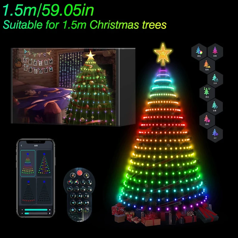 thumbnail image 1 of Tira de luces LED para decoración de árboles de Navidad de 2,1 m con control por aplicación Bluetooth adecuada para luces de decoración de árboles de Navidad, 1 of 5