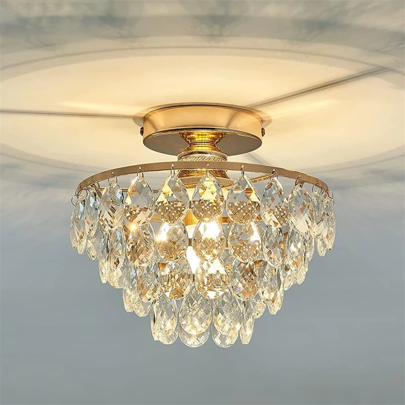 

Modern Crystal Ceiling Lamp Hallway Cloakroom Small Chandelier French Style Semi Flush Mount Ceiling Light Gold /Black Luminaire