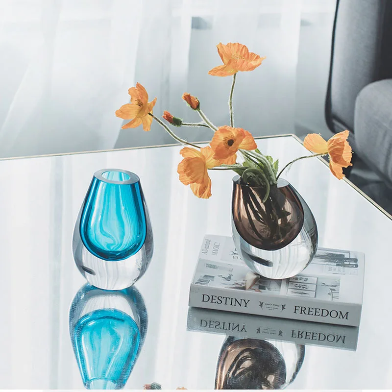 

Water Drop Mini Flower Vase Modern Light Luxury Ice Blue Colored Glaze Flowers Arrangement Container Home Decor ваза для цветов