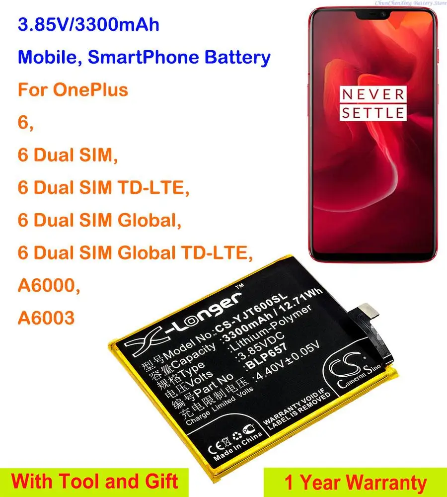 Productiviteit Voor type Blijven Cameron Sino 3300mAh Mobile Phone Battery BLP657 for OnePlus 6, 6 Dual SIM,  6 Dual SIM Global, 6 Dual SIM TD-LTE, A6000, A6003 - AliExpress Cellphones  & Telecommunications