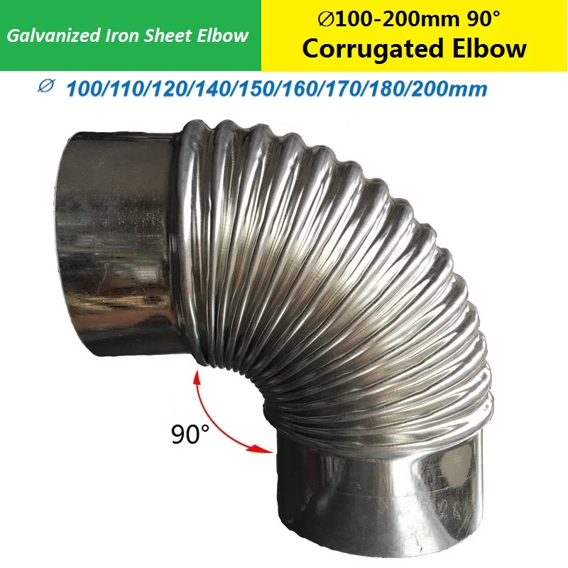 Conector de Folha de Ferro Galvanizado Smoke Pipe Thread Elbow Exhaust Tube Fitting For Kitchen Factory Fogão Gás Bomba 90 ° 100200 mm