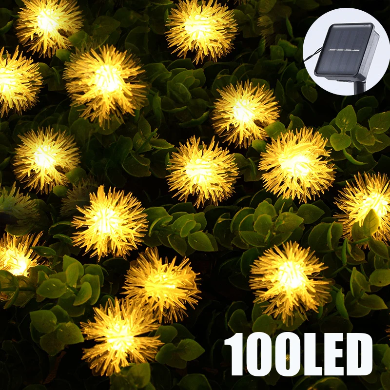 Solar Christmas Lights Outdoors String LED Pommel Ball Stall Setting Camping Atmosphere Shaped Party Garden Festival Decor Lamps