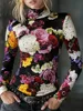 Bonboho Artistic Floral Print T-shirt for Women 2025 Stylish Turtleneck Long Sleeves Skinny Shirt Top 2026 Spring New Pullovers