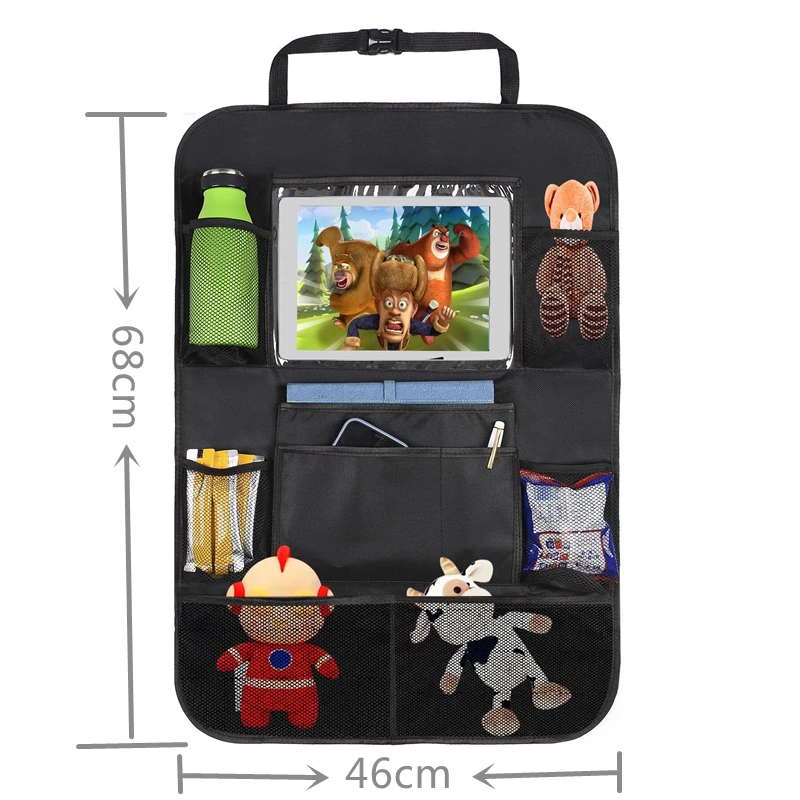 Car Backseat Organizer with Table Holder 9 Storage Pockets Seat Back Protectors Kick Mats for Kids Toddlers Travel Accessories