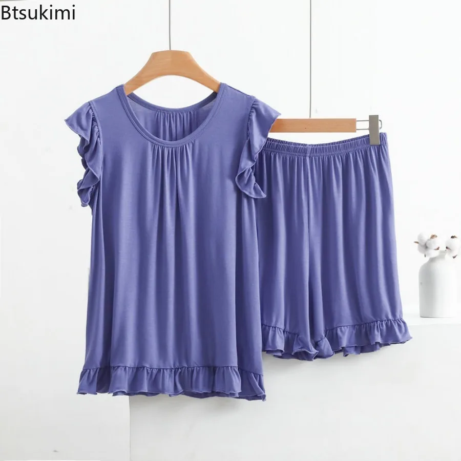 Plus Size 7XL 8XL Modal Pajamas for Women New Sleeveless Tops Shorts Suit Summer Sleepwear Pyjamas Femme Nightwear Pijamas Set