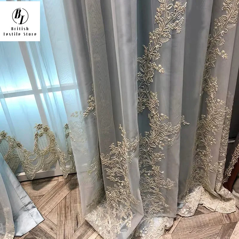 

Luxury Embroidered Tulle Curtains for Bedroom Embossed Floral Romantic Sheer Delicate Rustic Window Treamnet Drapes m201C