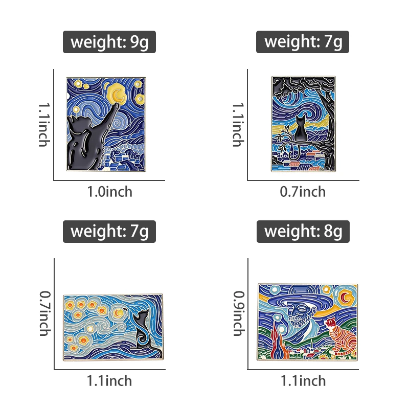 Ölgemälde 3-5 teile/satz Emaille Pins Broschen Sonnenblume Nacht Himmel Katze Mode Revers Abzeichen Rucksack Schmuck Geschenk für freunde – Detail 3
