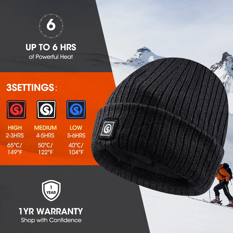 Savior Heated Hat Battery Heated Beanie Electric Rechargeable Warm Winter Fleece Cap
