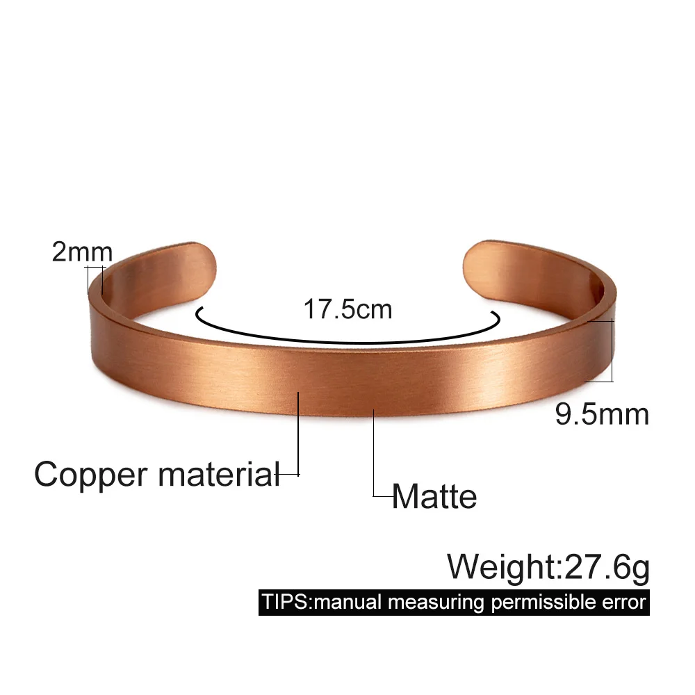 Vinterly Pure Copper Bracelets Matte Adjustable Open Cuff 9.5mm Wide Bangles Soft Metal Resizable Jewelry for Men Women Gifts 4