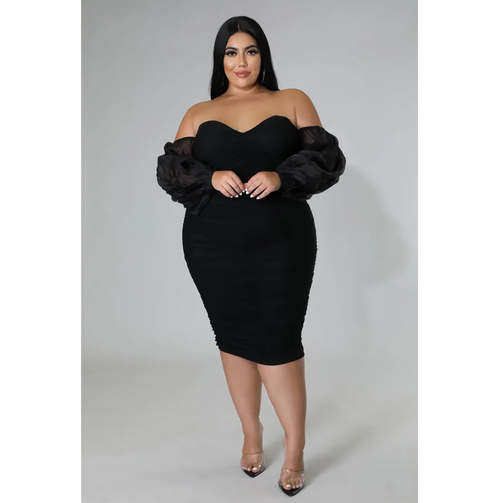 Plus Size Elegant Dress Women Mesh Off Shoulder Cloth Female Pretty Casual New Luxury Robe 2023 Summer Sale Evening Party Dress