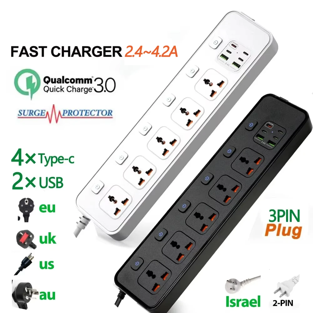 Universal Power Strip Extension with USB-C Port and Surge Protection