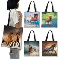 Cool Animal Horse Shopping Bag Fashion Canvas Shoulder Bag Women Handbag Girls Travel Bags Ladies Totes 1