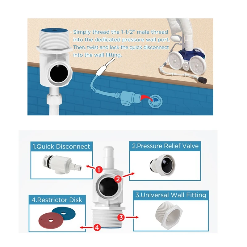 Pool Cleaner Universal Wall Fitting UWF Connector Assembly 9-100-9001 Zodiac Polaris 280 380 3900 Pool Cleaners Parts