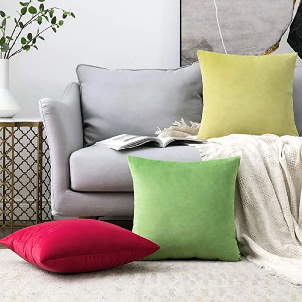 Inyahome Acqua Green Luxury Velvet Cushion Cover Pillow Cover Pillowcase Home Decorative Pillow Pillowslip Sofa Throw Pillows