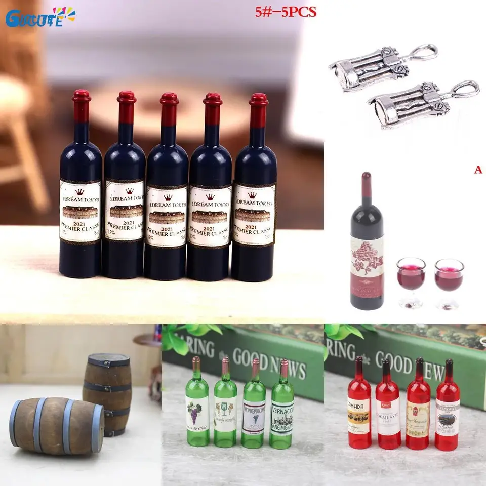 6 pz/set bottiglia di vino casa delle bambole, bottiglia in miniatura in resina, bottiglia di vino colorato, accessori da cucina per casa delle bambole, casa delle bambole giocattolo per bambino