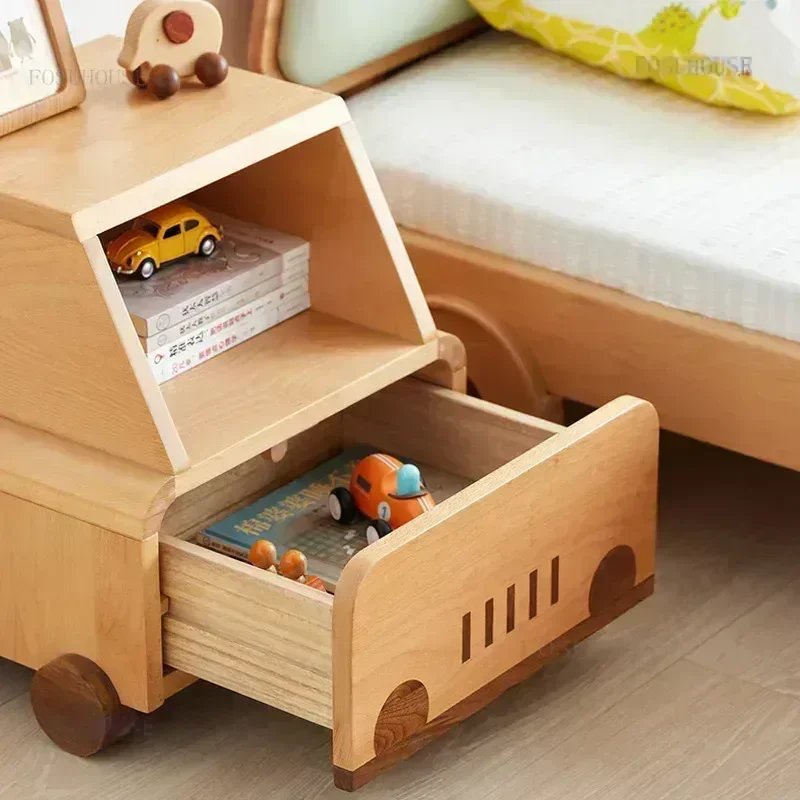 Modern Solid Wood Children's Bedroom Furniture Nightstands Creative Kids Study Drawer Locker Simple Apartment Storage Cabinets H