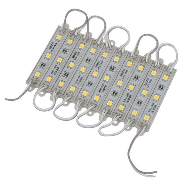 5050 SMD 3 LED 모듈 스트링 라이트, 방수 DC 12V, 따뜻한 흰색, 1*10 개