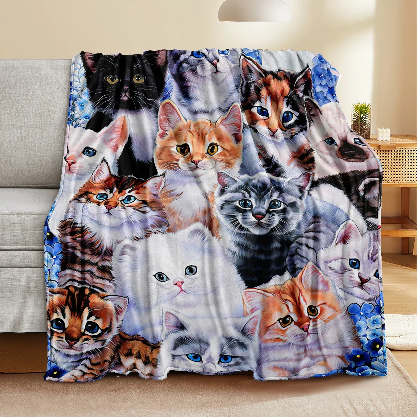 Cute Cat Microfiber Blanket Super Soft Throw Blankets For Bed Bedspread Sofa Decorative Camping Picnic Winter Warm Blanket 4