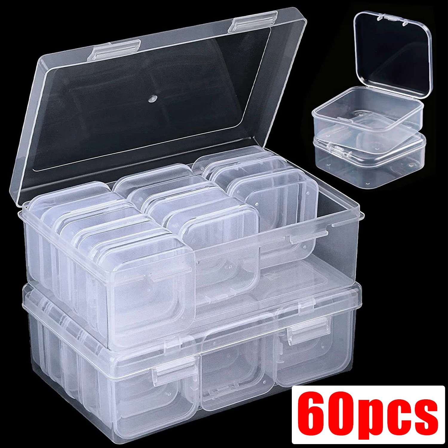60 Packs Clear Small Plastic Containers Transparent Storage Box with Hinged Lid for Items Crafts Jewelry Package Clear Cases 30 packs plastic transparent storage box for jewelry container with hinged lid for diy beads crafts package case clear cases