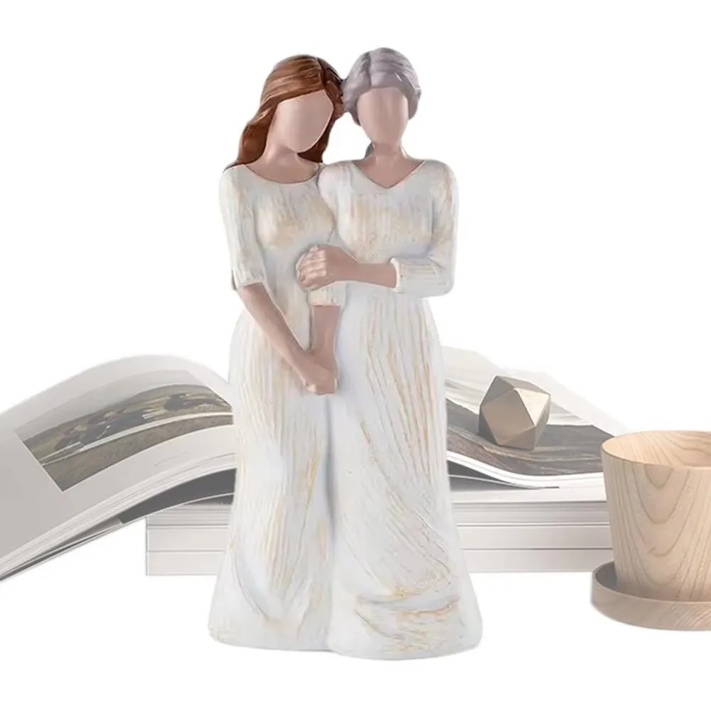 Handbemalte Mutter-Tochter-Statue, elegante moderne Skulptur einer Mutter, die ihre Tochter umarmt, Kunstharz-Familienskulptur, Geburtstagsgeschenk – Detail 4