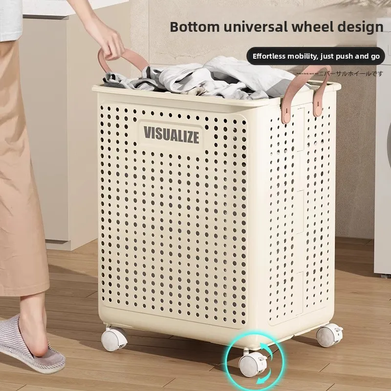 Household Large Capacity Foldable Dirty Clothes Basket Organizer Dirty Clothes Basket Home Bathroom Storage Basket with Wheel