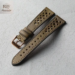Handmade Breathable Vintage Leather Strap - Italian PUEBLO Cowhide Bracelet - 18mm (D Rose gold Buckle)