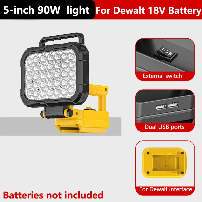 ตัวเลือกสินค้า ไฟฉาย LED พร้อม USB สำหรับแบตเตอรี่ Dewalt ปรับความสว่างได้ 3/4/5/8 นิ้ว