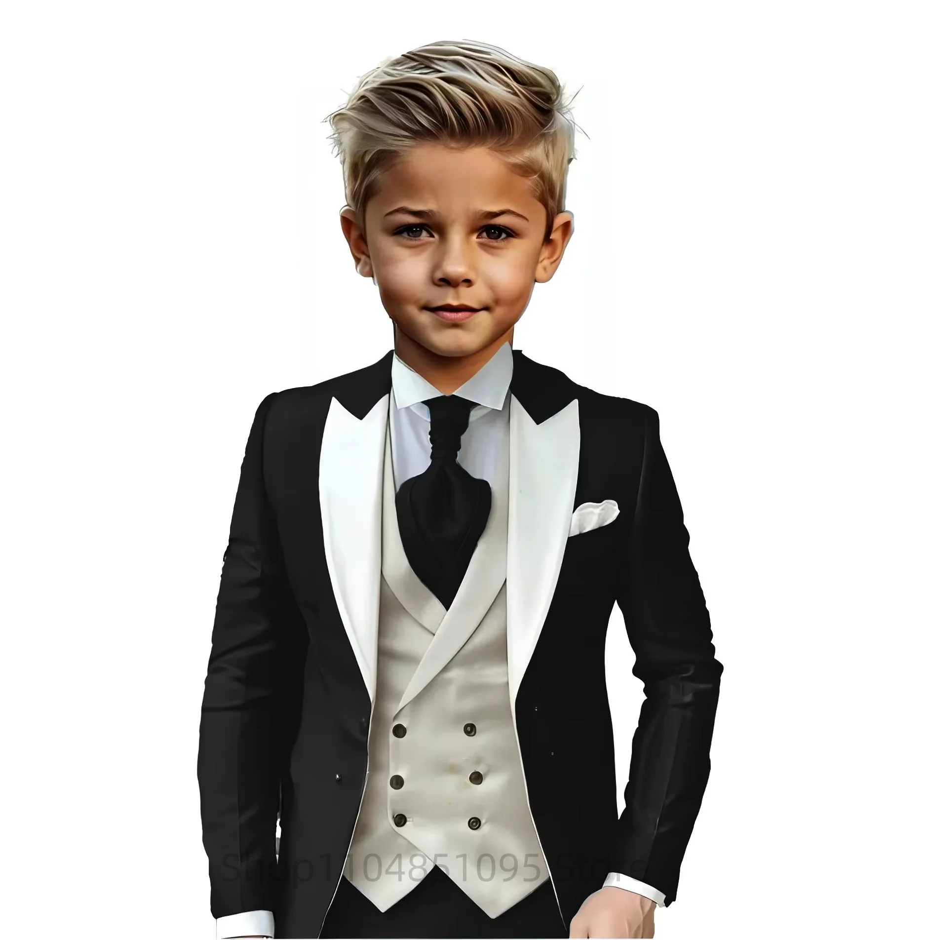 Beige Slim Fit Boy Suits High Quality Single Breasted Blazer 3 Piece Set with Jacket Pants Vest for Kids Elegant Prom Outfit