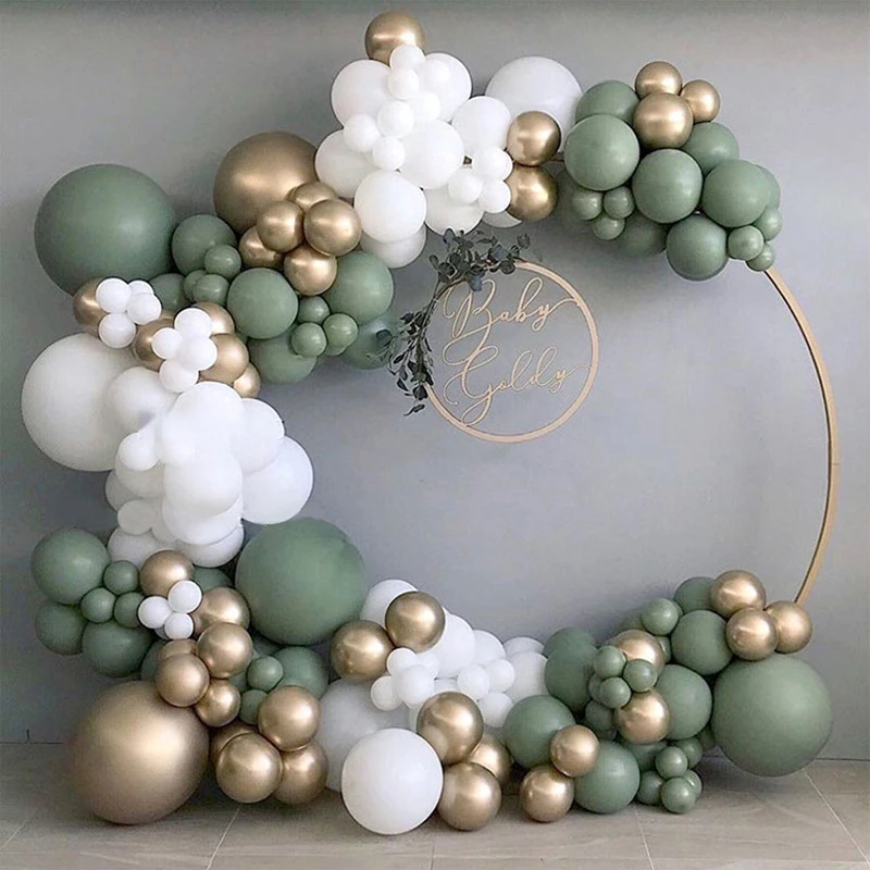 

Sage Green White Chrome Gold Balloon Garland Green Birthday Wedding Bridal Shower Hen Party Decoration Baby Shower