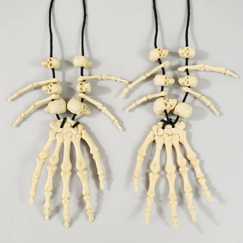 1 stücke Skelett Hand Halskette Knochen Halloween liefert Zubehör Bühnen dekor Ghost Head Halskette Terror Schädel Kopf Anhänger Requisiten – Detail 10