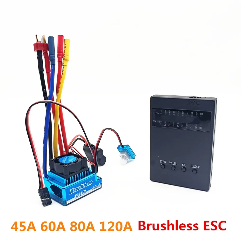 Vue détaillée de l'ESC Brushless 45A-120A et de sa carte de programmation pour RC