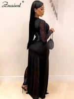 Znaiml Luxury Women Long Sleeve Sheer Mesh Patchwork Skinny Night Party Club Romper Overalls Birthday Sexy Rhinestone Jumpsuits - Image 4