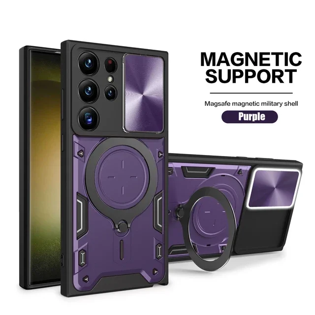 Custodia per Samsung S24 S23 S22 S21 Ultra Plus A55 A35 A15 A34 A14 Custodia magnetica rotante scorrevole con supporto per fotocamera a 360°_voghion.com