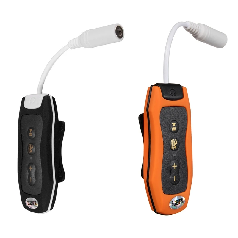 

HFES 2X 8GB MP3 Player Swimming Underwater Diving Spa + FM Radio Waterproof Headphones Black & Orange