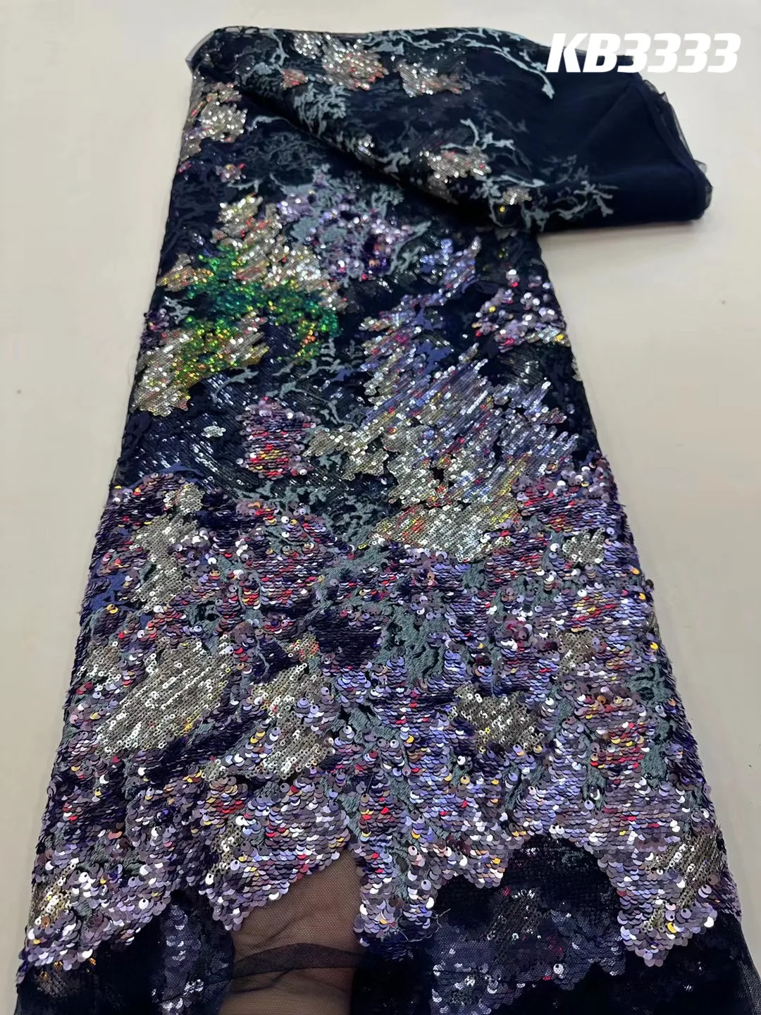 

2024 African Lace Fabric Green Sequin Lace Fabric Elegant Luxury Evening Dress 2024 Dubai Beaded Lace Fabrics for Sewing KB3333
