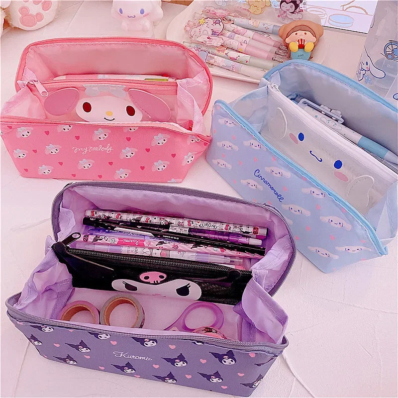 

New Sanrio Hello Kitty Anime Peripheral Kawaii Cute Cartoon Kulomi Cinnamon Rolls Stationery Box Creative Pencil Bag Gift