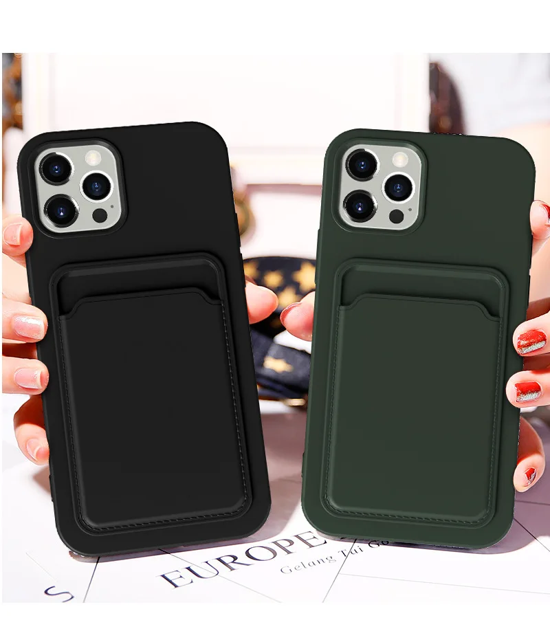 

Handy Plain Card Pocket Silicone Phone Case For iPhone15 14 13 12 11Pro XSMAX 78P SE2 XR SE3 Full Cover Skinny Shell Protection