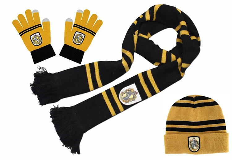 Scarf Accessories Knitting Scarf Hogwarts Cosplay Knitted Hat Gloves Three Pieces Gryffindor Slytherin Children Adult Gift