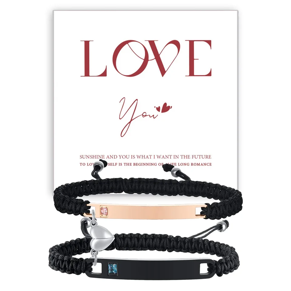Bracciale Magnetico Di Coppia 2 Pezzi A Forma Di Cuore: Regalo San Valentino E Compleanno Con Corda Intrecciata Regolabile